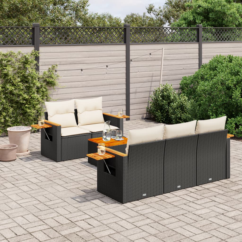 Set mobilier de gradina cu perne, 6 piese, negru, poliratan — imaginea 2