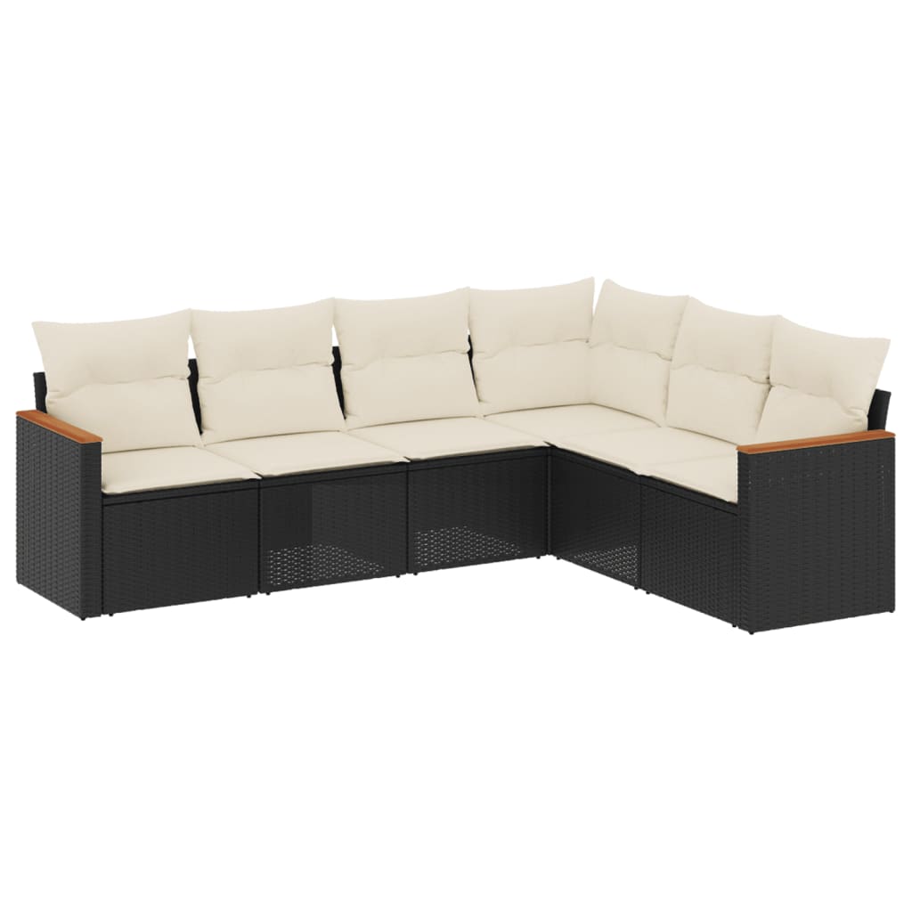 Set mobilier de gradina cu perne, 6 piese, negru, poliratan — imaginea 2
