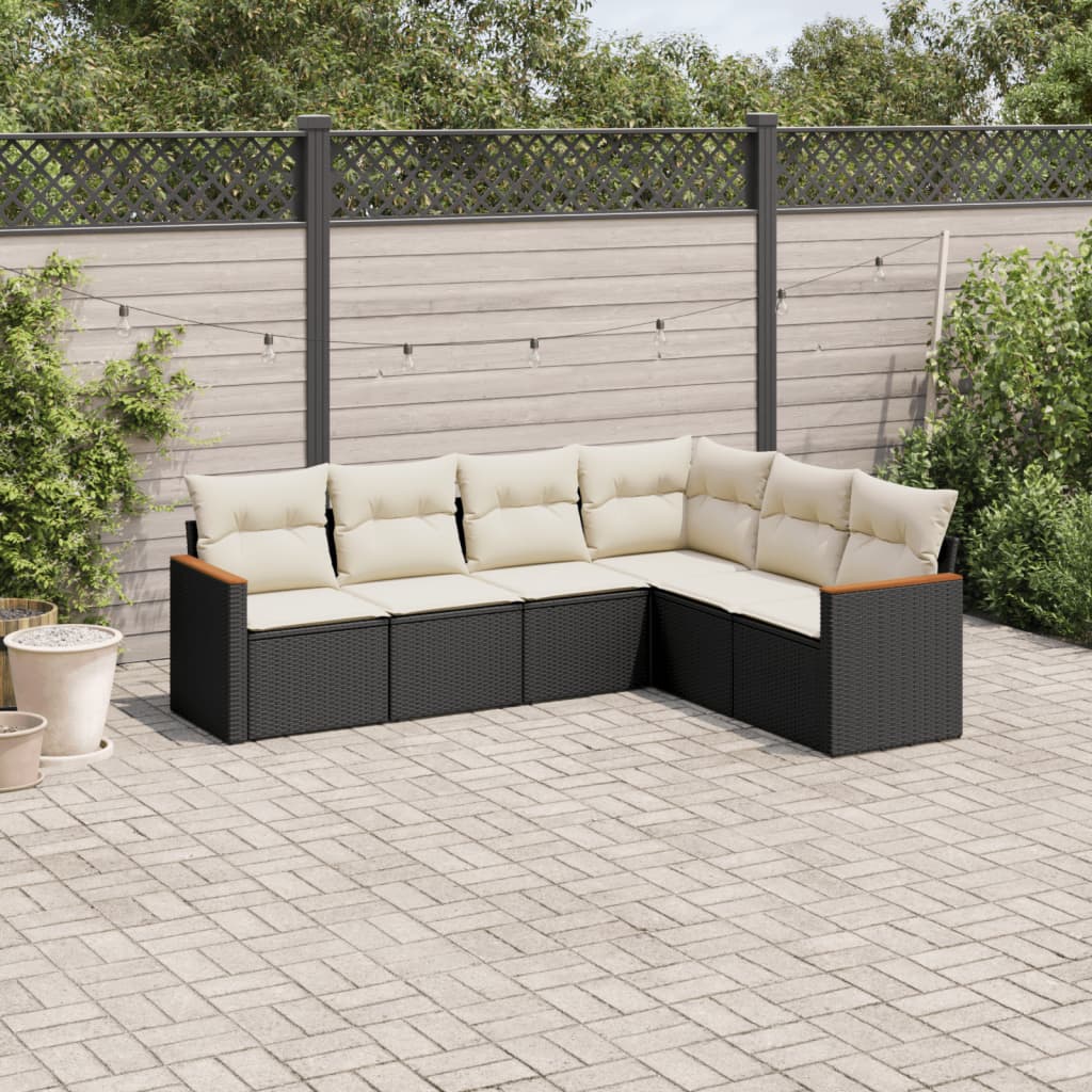 Set mobilier de gradina cu perne, 6 piese, negru, poliratan — imaginea 3