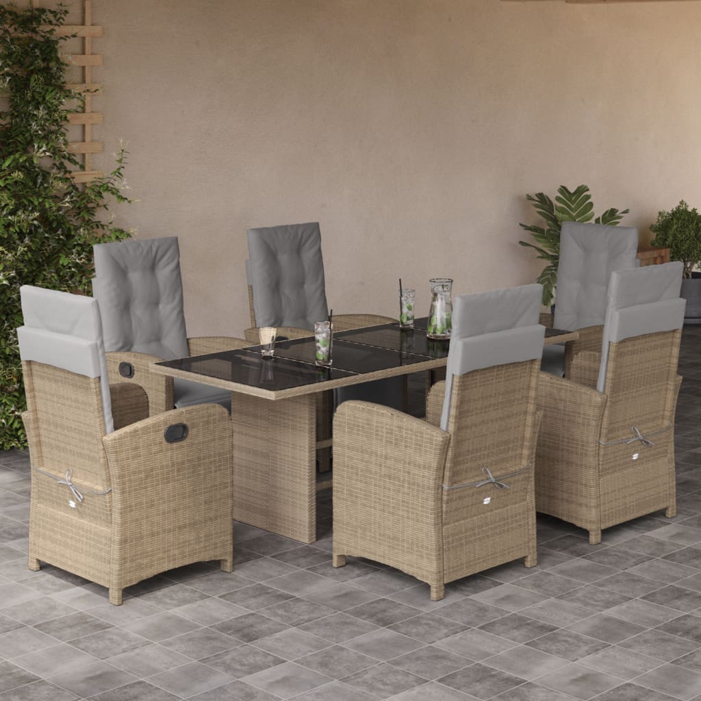 Set de masa pentru gradina, 7 piese, cu perne, bej, poliratan — imaginea 2
