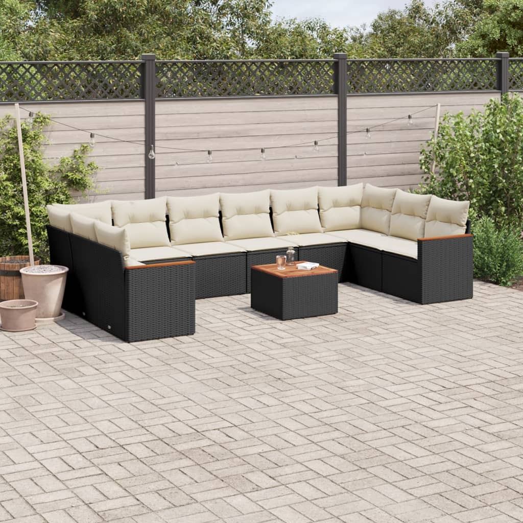 Set canapele de gradina cu perne, 11 piese, negru, poliratan — imaginea 2