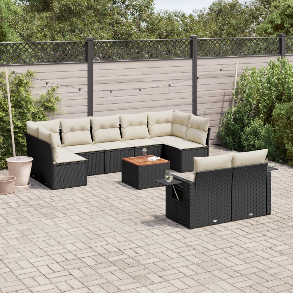 Set canapele de gradina cu perne, 10 piese, negru, poliratan — imaginea 2