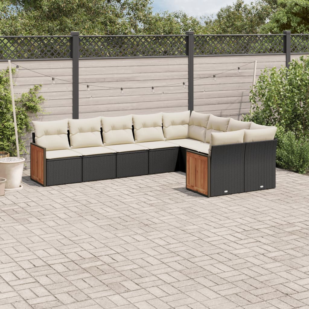 Set mobilier de gradina cu perne, 9 piese, negru, poliratan — imaginea 2