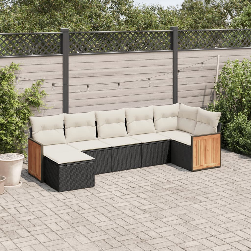 Set canapele de gradina cu perne, 7 piese, negru, poliratan — imaginea 2