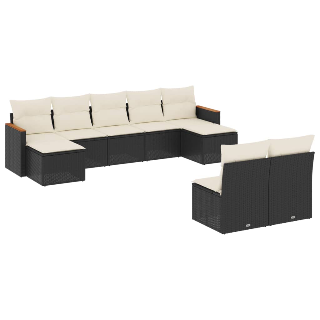 Set mobilier de gradina cu perne, 9 piese, negru, poliratan
