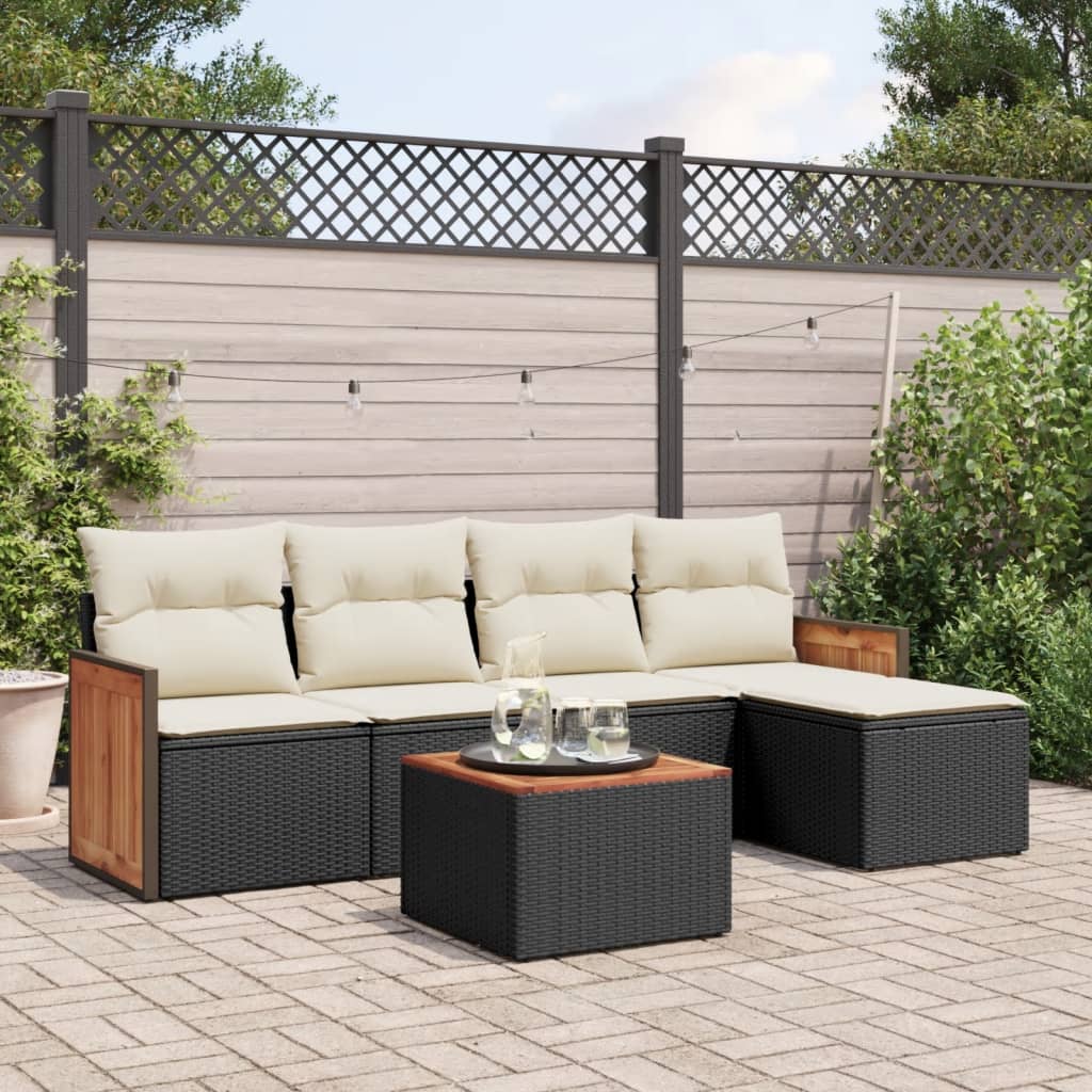 Set mobilier de gradina cu perne, 6 piese, negru, poliratan — imaginea 2