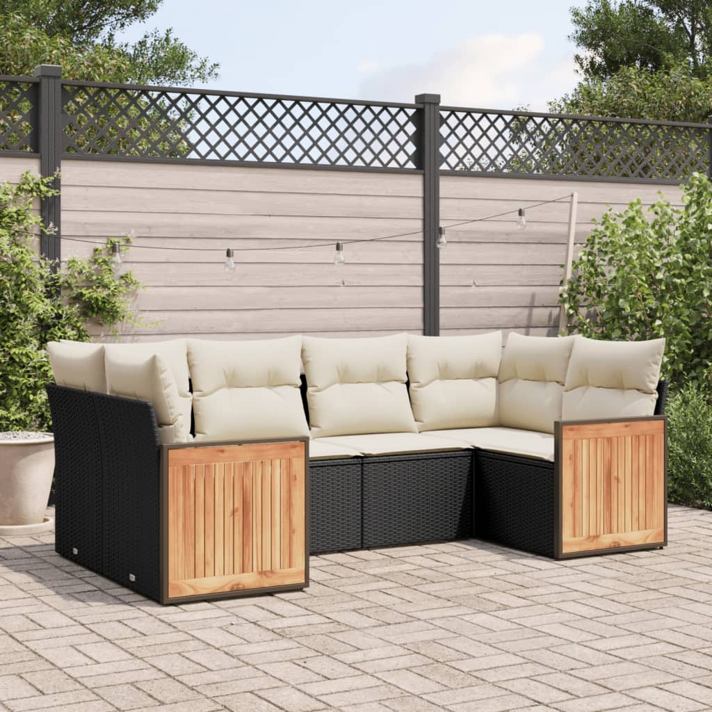 Set mobilier de gradina cu perne, 6 piese, negru, poliratan — imaginea 2