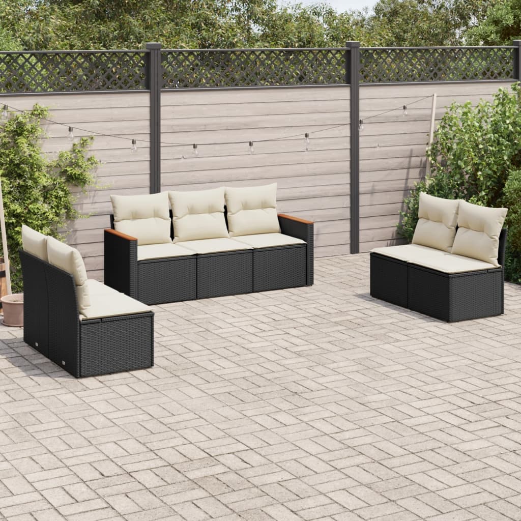 Set canapele de gradina cu perne, 7 piese, negru, poliratan — imaginea 2