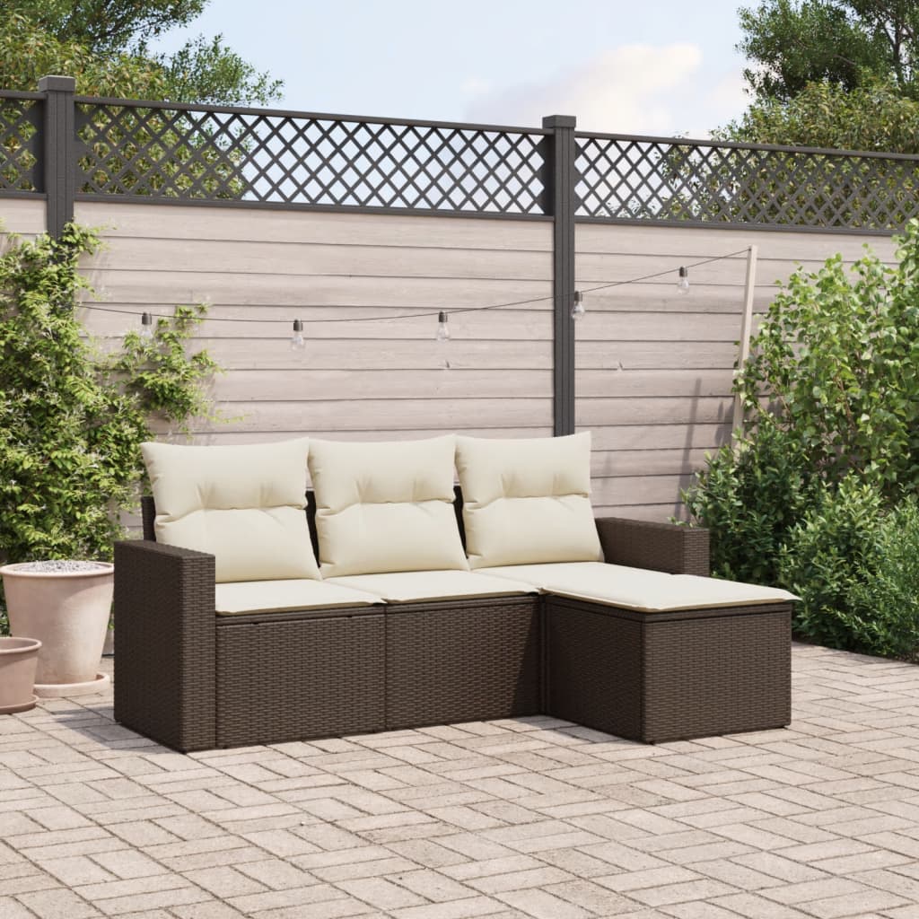 Set canapele de gradina, 4 piese, cu perne, maro poliratan maro — imaginea 2