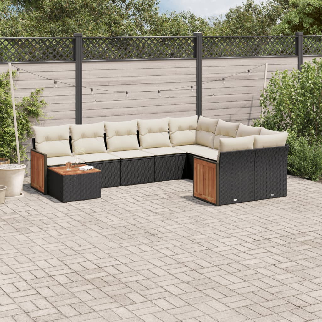Set canapele de gradina cu perne, 10 piese, negru, poliratan — imaginea 2