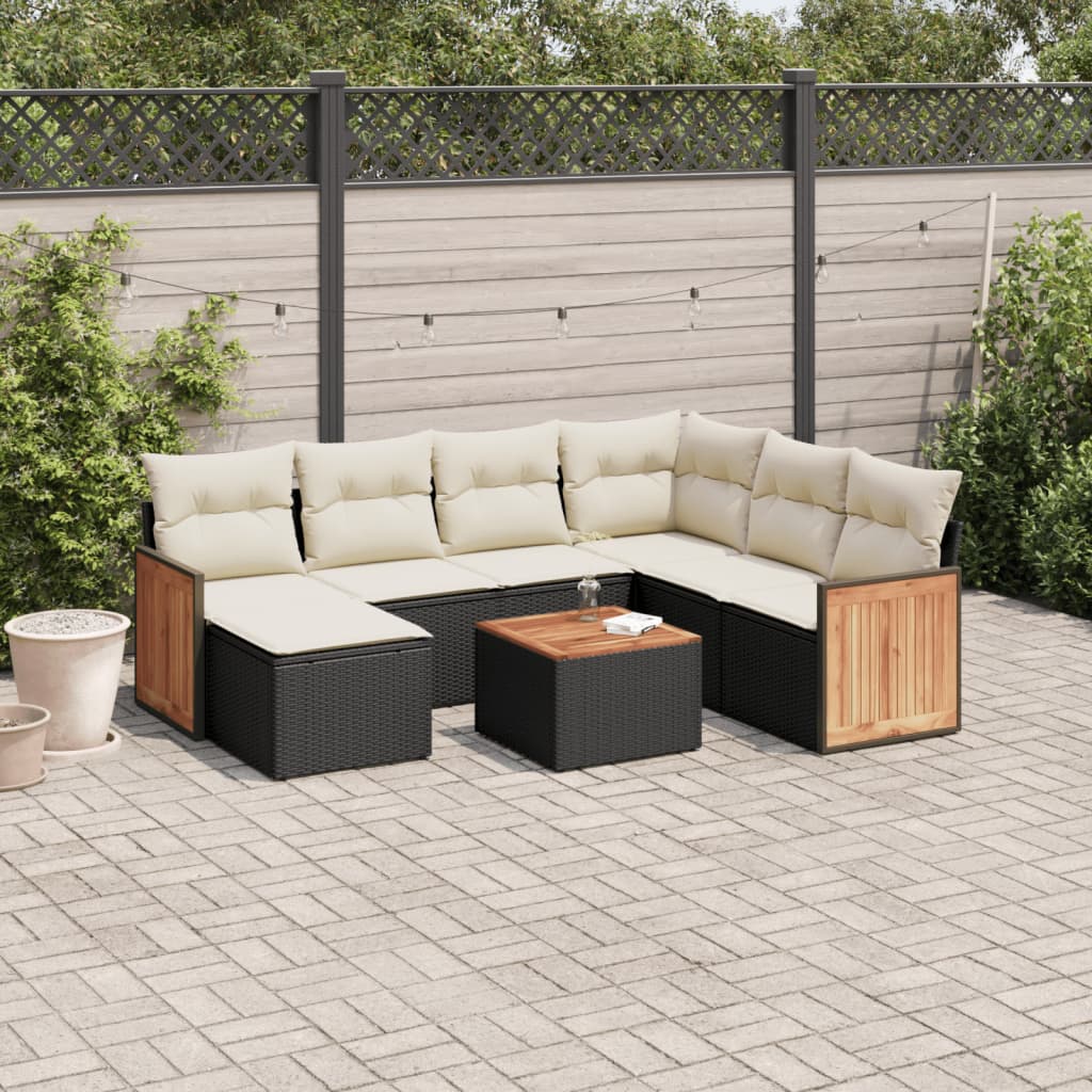 Set mobilier de gradina cu perne, 8 piese, negru, poliratan — imaginea 2