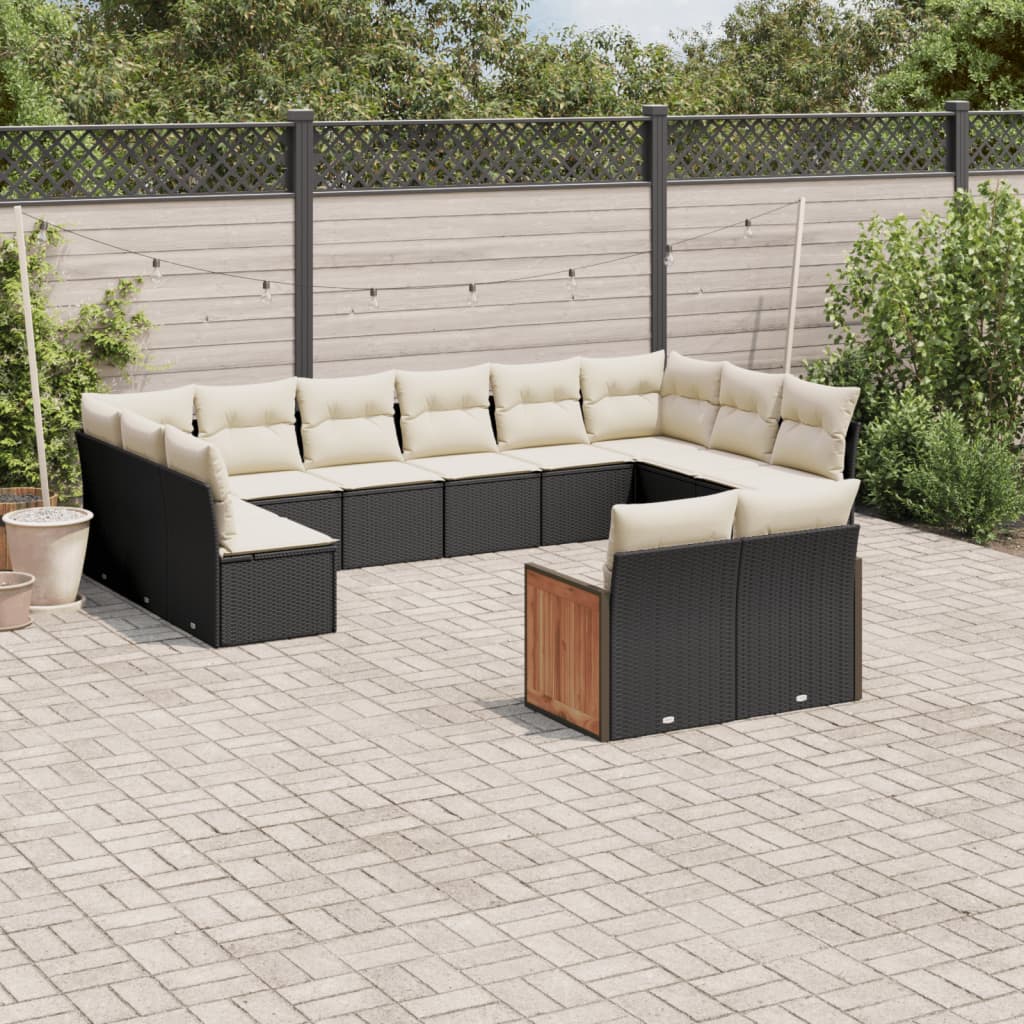 Set canapele de gradina, 12 piese, cu perne, negru, poliratan — imaginea 2