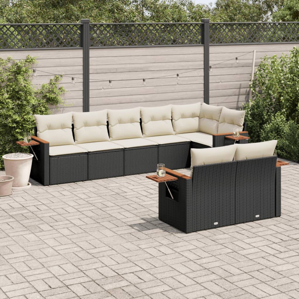 Set mobilier de gradina cu perne, 8 piese, negru, poliratan — imaginea 2