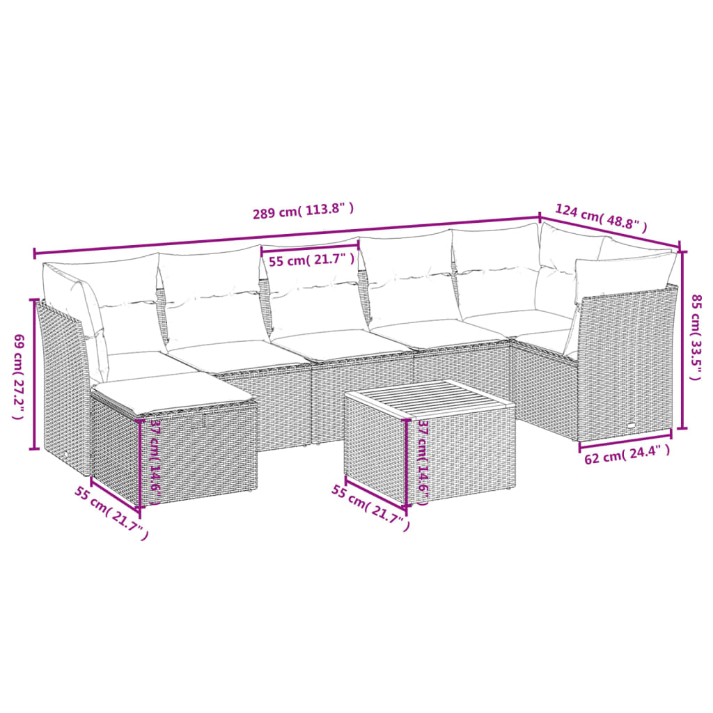 Set mobilier de gradina cu perne, 9 piese, negru, poliratan — imaginea 3