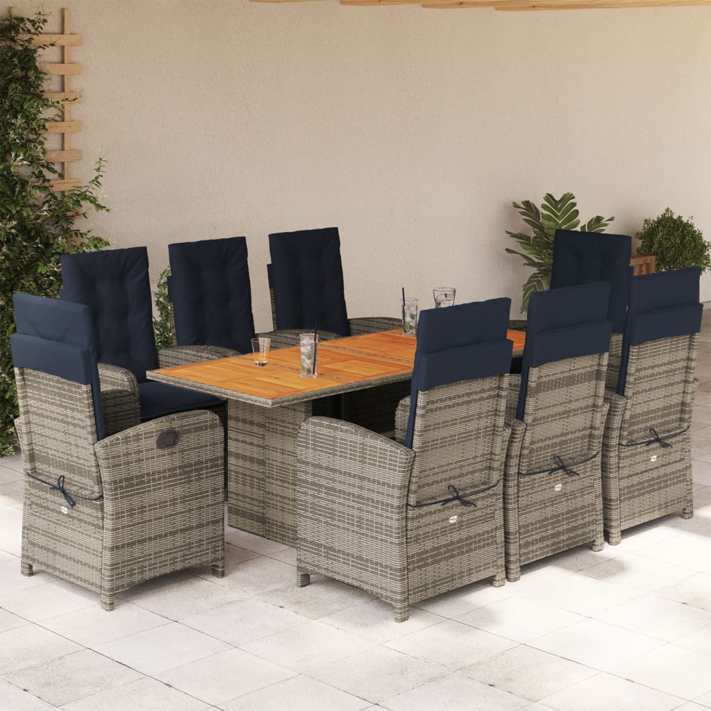 Set de masa pentru gradina, 9 piese, cu perne, bej, poliratan — imaginea 2
