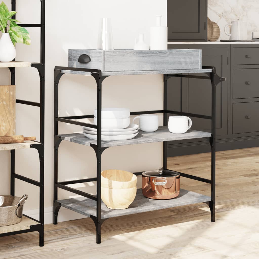Carucior de bucatarie, gri sonoma 81,5x41x92,5cm lemn prelucrat — imaginea 4