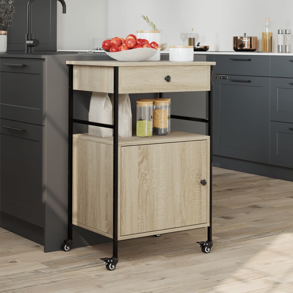 Carucior de bucatarie, stejar sonoma, 56x43x89,5 cm, lemn — imaginea 4
