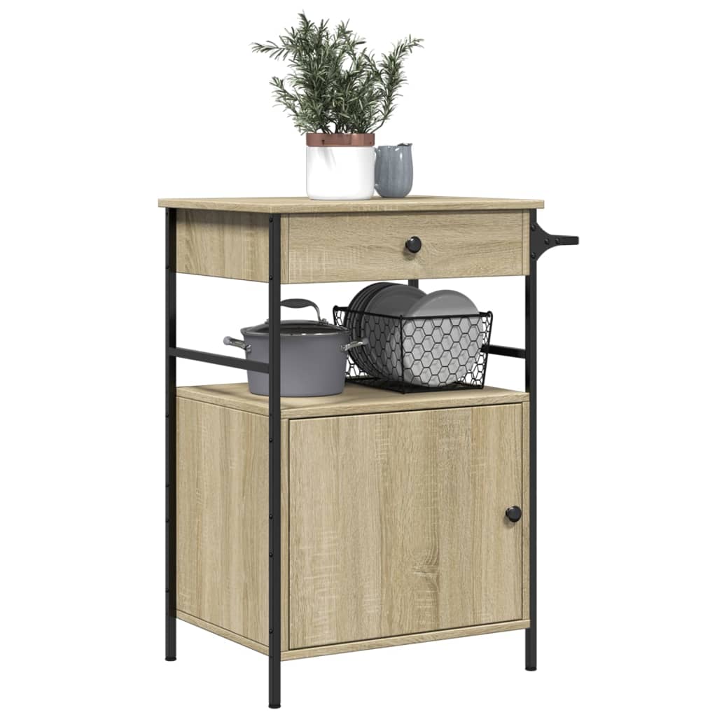 Carucior de bucatarie, stejar sonoma, 56x43x89,5 cm, lemn — imaginea 5