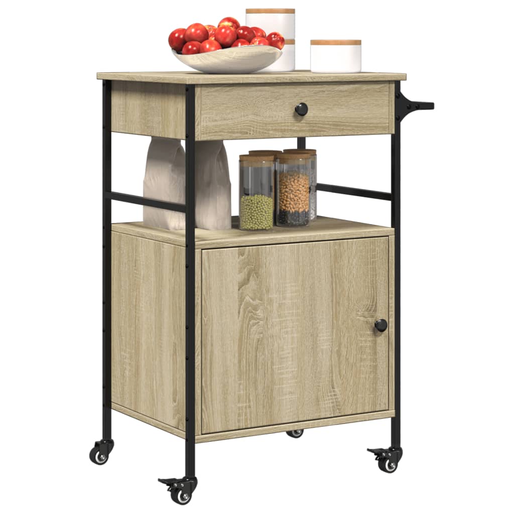 Carucior de bucatarie, stejar sonoma, 56x43x89,5 cm, lemn — imaginea 6