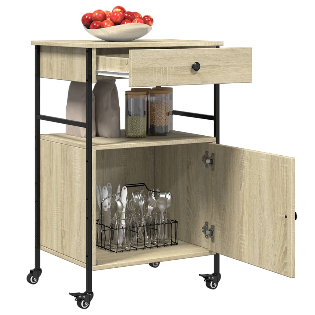 Carucior de bucatarie, stejar sonoma, 56x43x89,5 cm, lemn — imaginea 7
