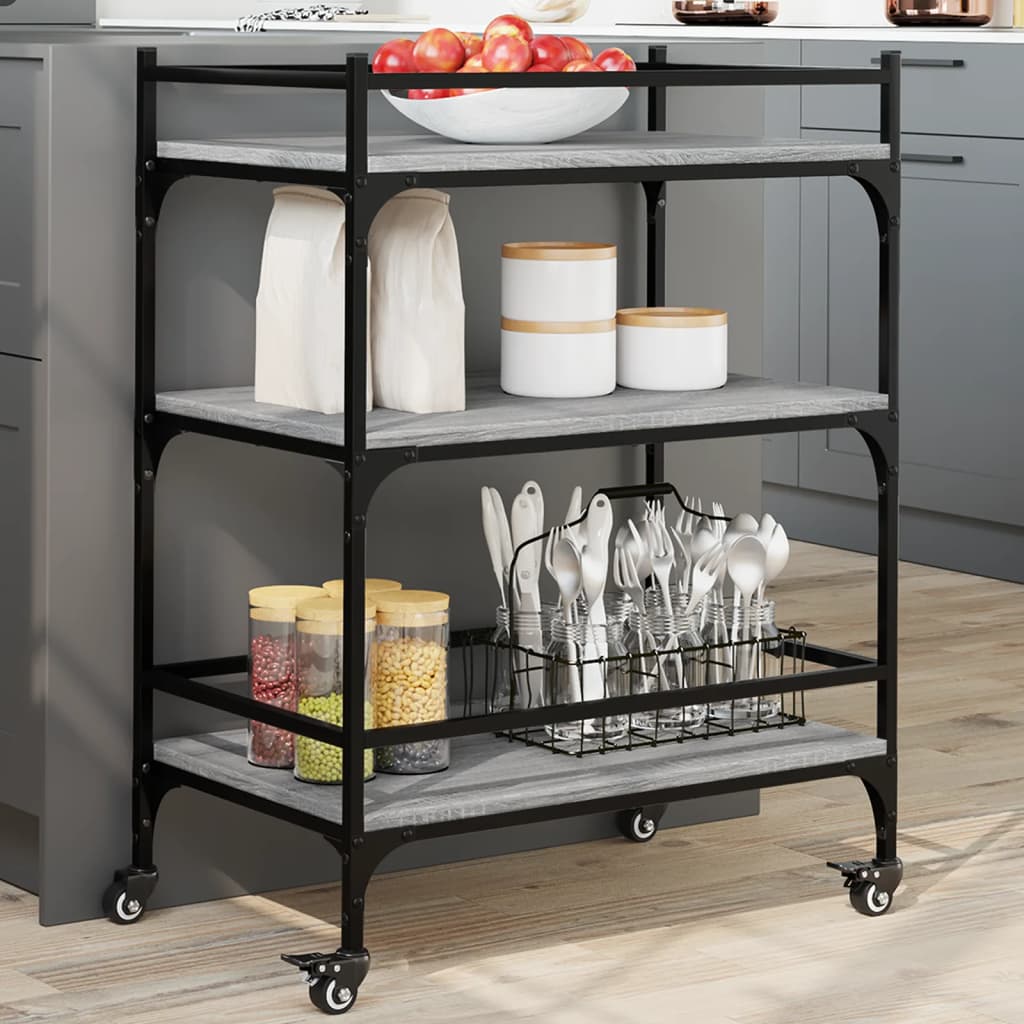 Carucior de bucatarie, gri sonoma, 65x40x86,5cm, lemn prelucrat — imaginea 2