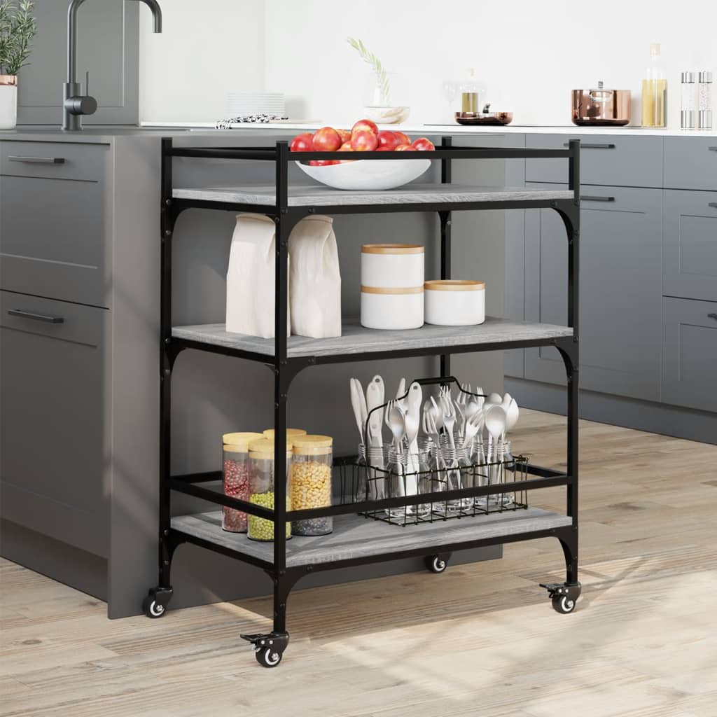 Carucior de bucatarie, gri sonoma, 65x40x86,5cm, lemn prelucrat — imaginea 3