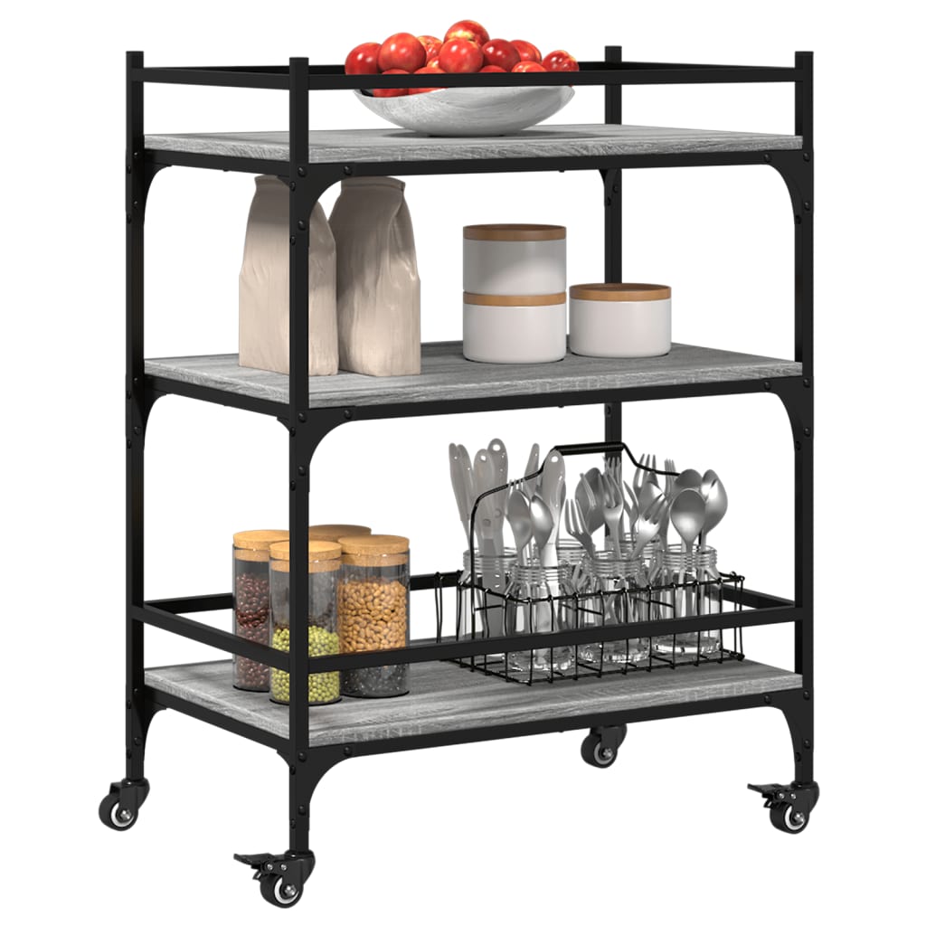 Carucior de bucatarie, gri sonoma, 65x40x86,5cm, lemn prelucrat — imaginea 6