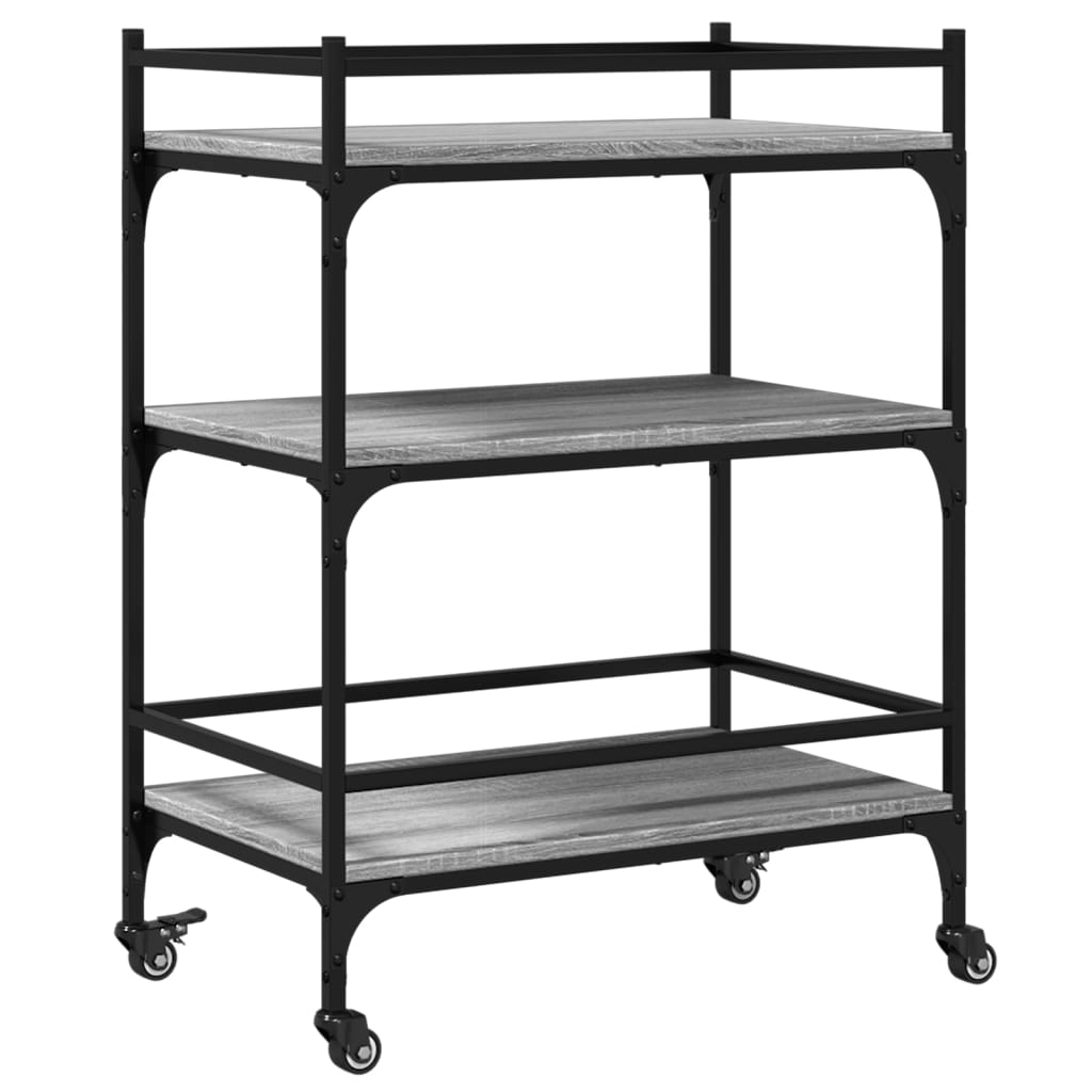 Carucior de bucatarie, gri sonoma, 65x40x86,5cm, lemn prelucrat — imaginea 9