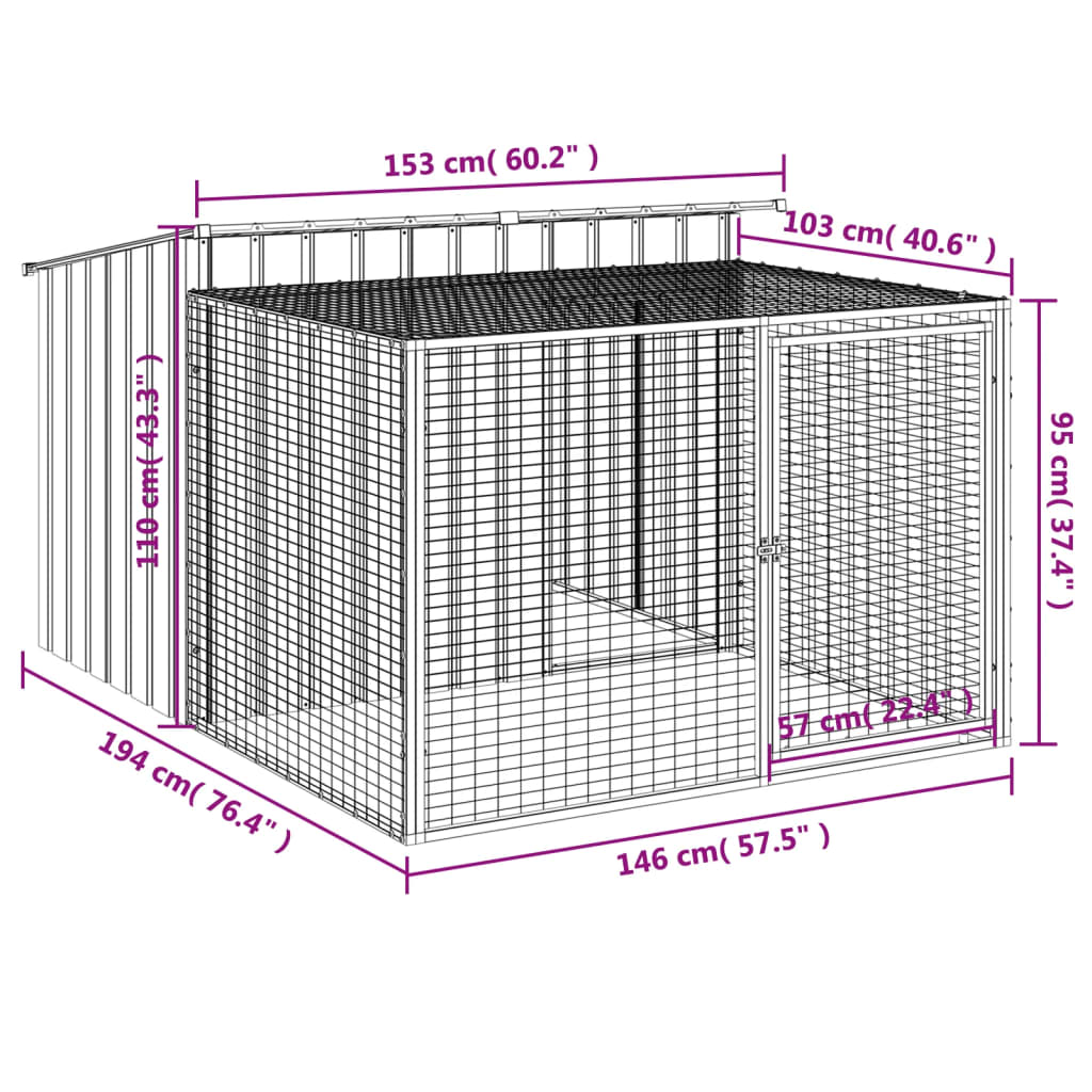 Cusca de caini cu tarc, antracit 153x194x110 cm otel galvanizat - imagine 10
