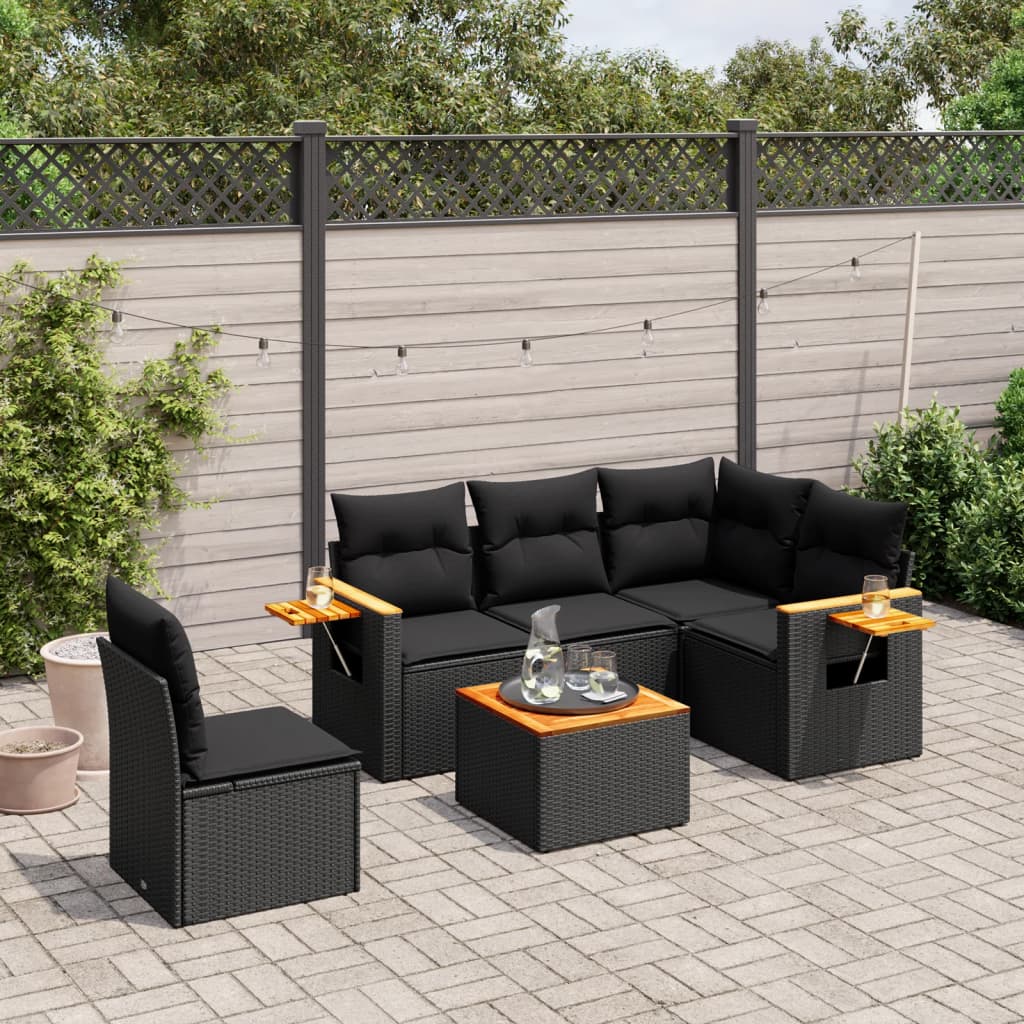 Set mobilier de gradina cu perne, 6 piese, negru, poliratan — imaginea 2