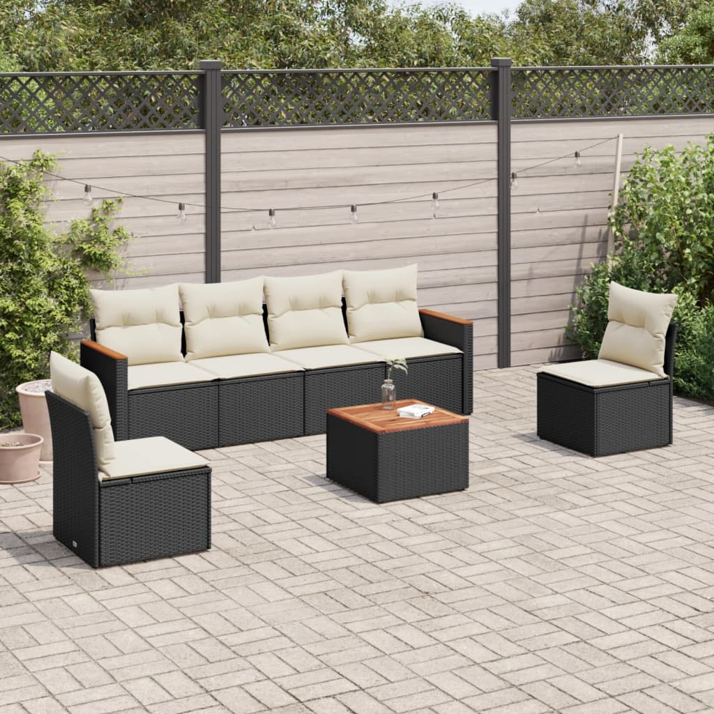 Set canapele de gradina cu perne, 7 piese, negru, poliratan — imaginea 2