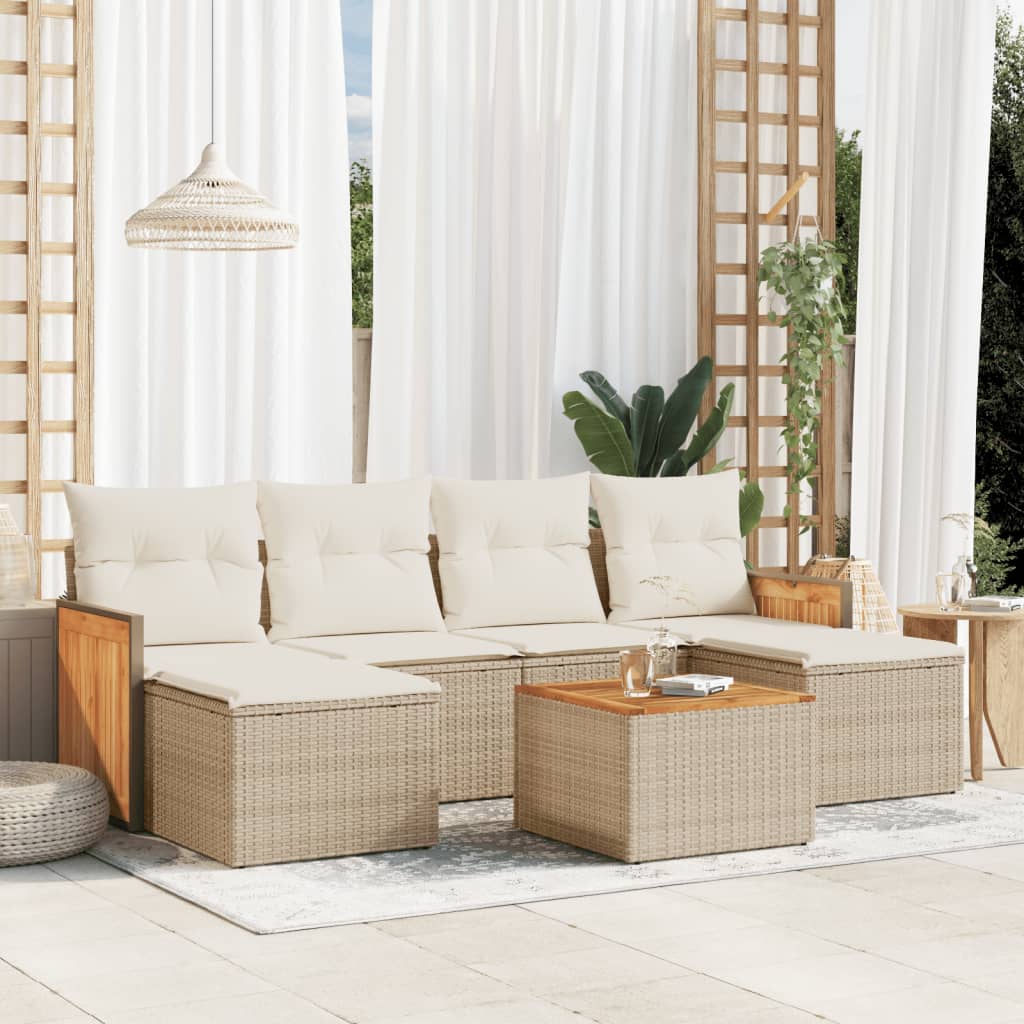Set canapele de gradina, 7 piese, cu perne, bej, poliratan — imaginea 2