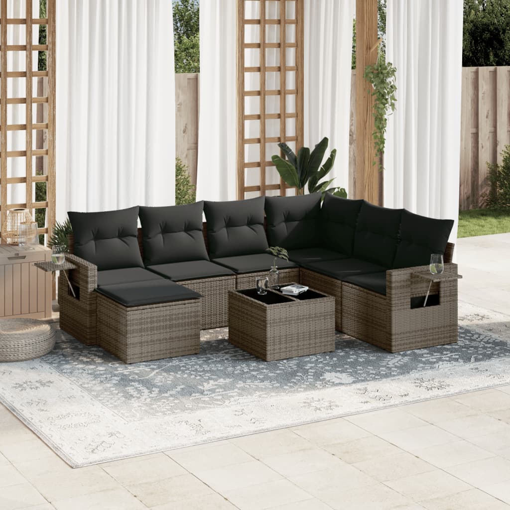 Set canapele de gradina cu perne, 8 piese, gri, poliratan — imaginea 2