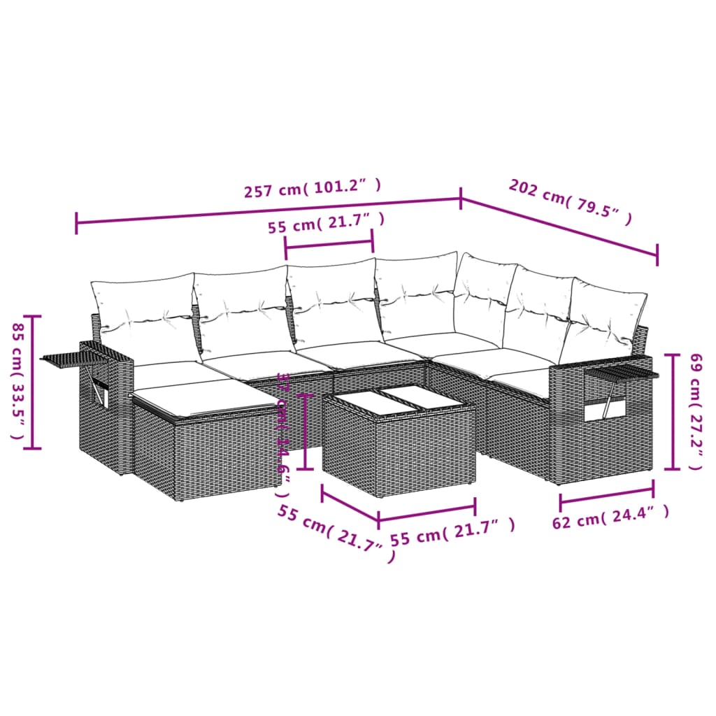 Set canapele de gradina cu perne, 8 piese, gri, poliratan — imaginea 10
