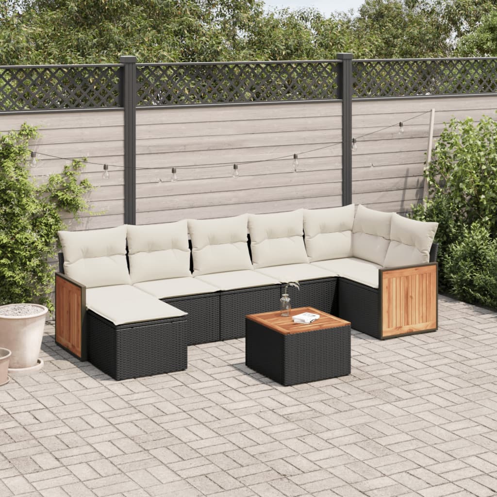 Set mobilier de gradina cu perne, 8 piese, negru, poliratan — imaginea 2