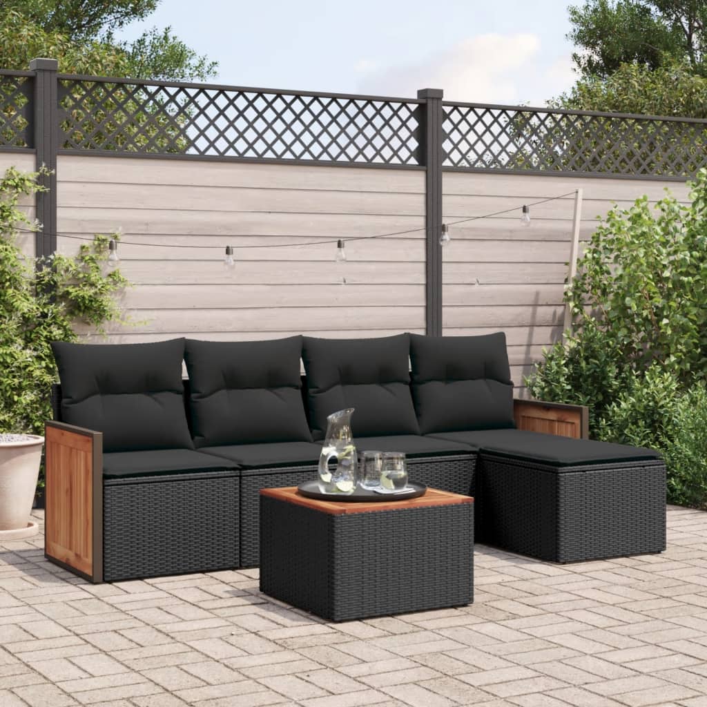 Set mobilier de gradina cu perne, 6 piese, negru, poliratan — imaginea 2