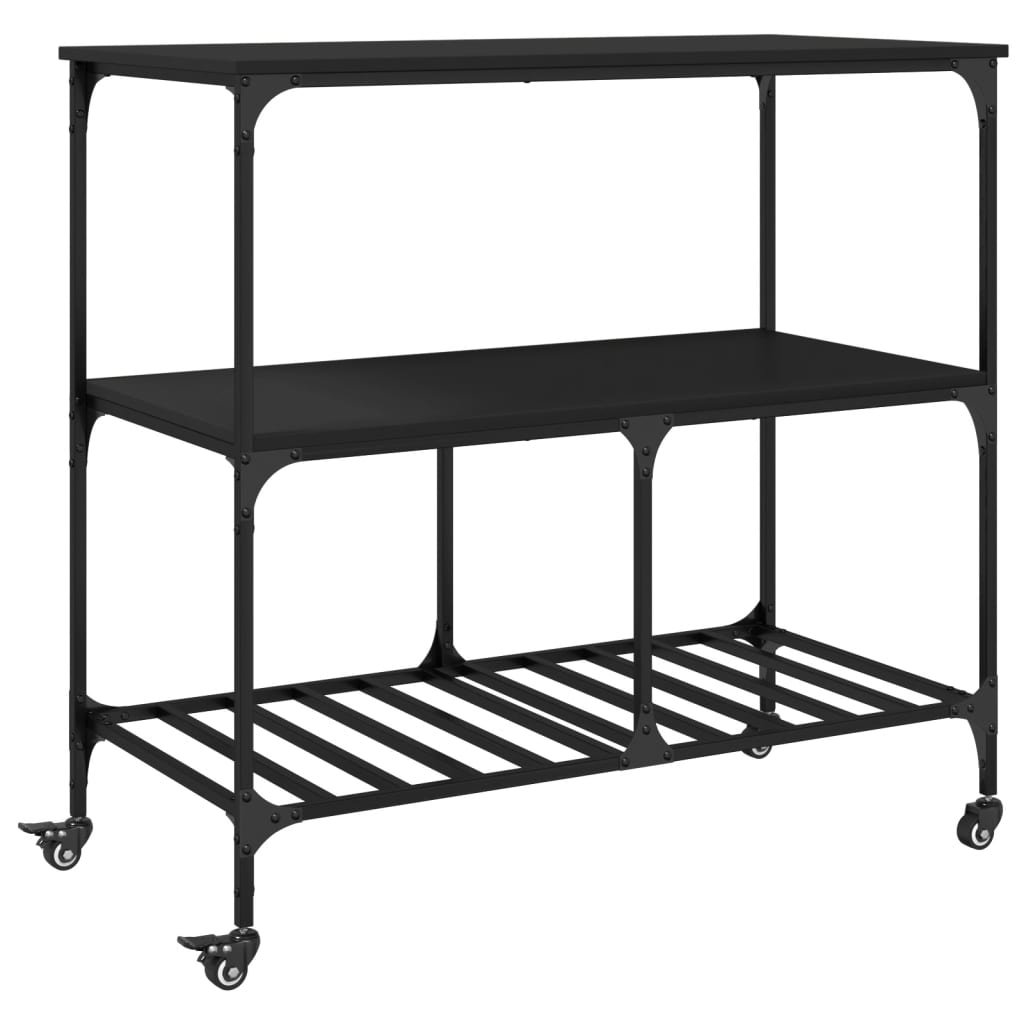 Carucior de bucatarie, negru, 100x50x95 cm, lemn prelucrat