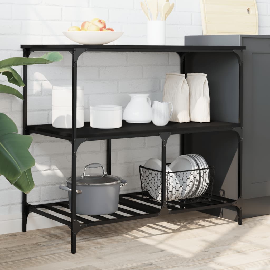 Carucior de bucatarie, negru, 100x50x95 cm, lemn prelucrat — imaginea 3
