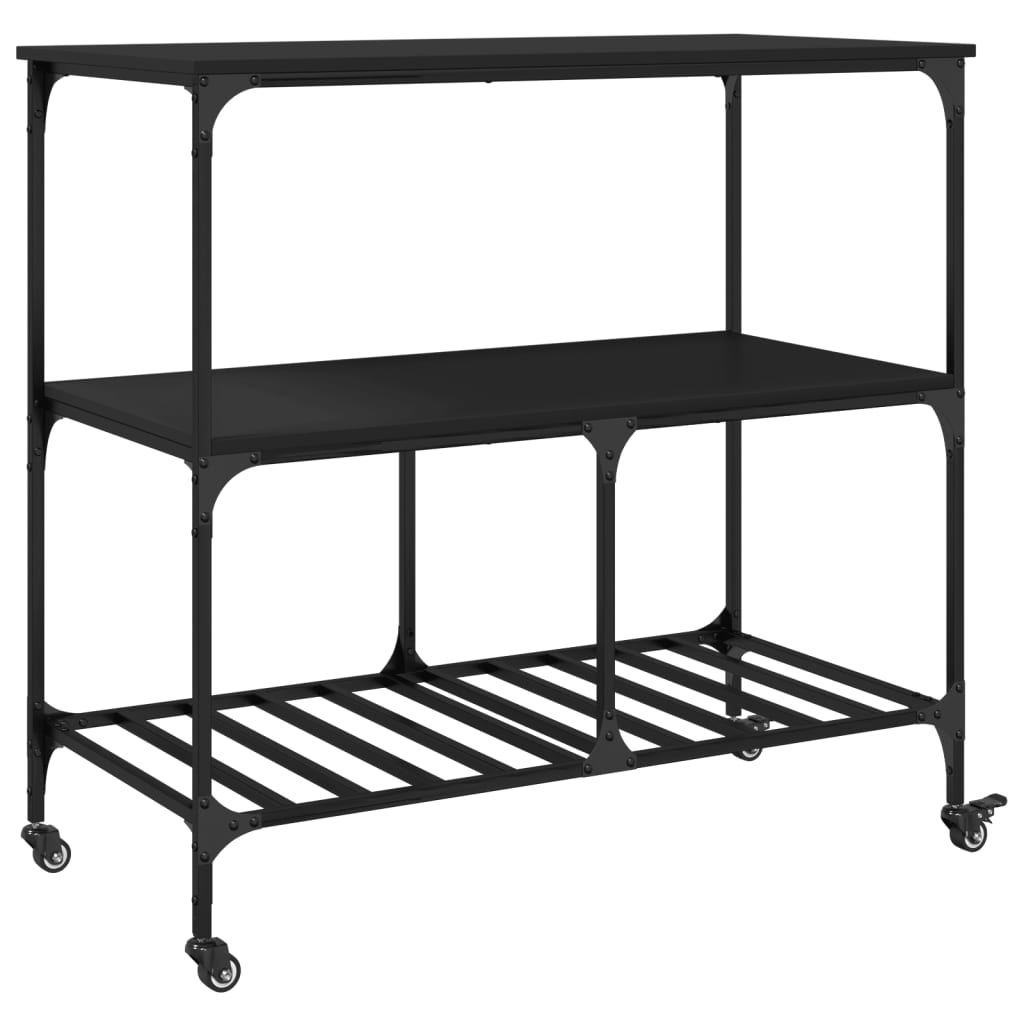 Carucior de bucatarie, negru, 100x50x95 cm, lemn prelucrat — imaginea 9