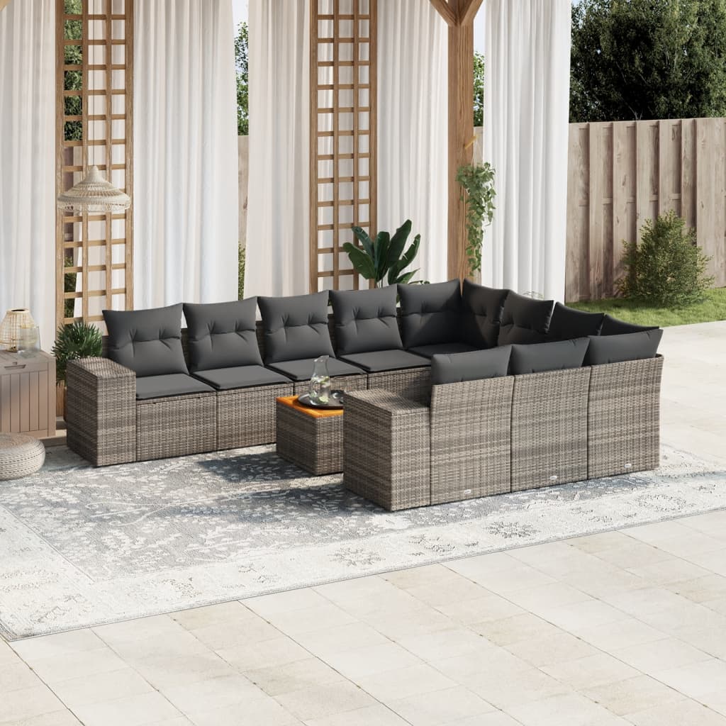 Set canapele de gradina cu perne, 11 piese, gri, poliratan — imaginea 2