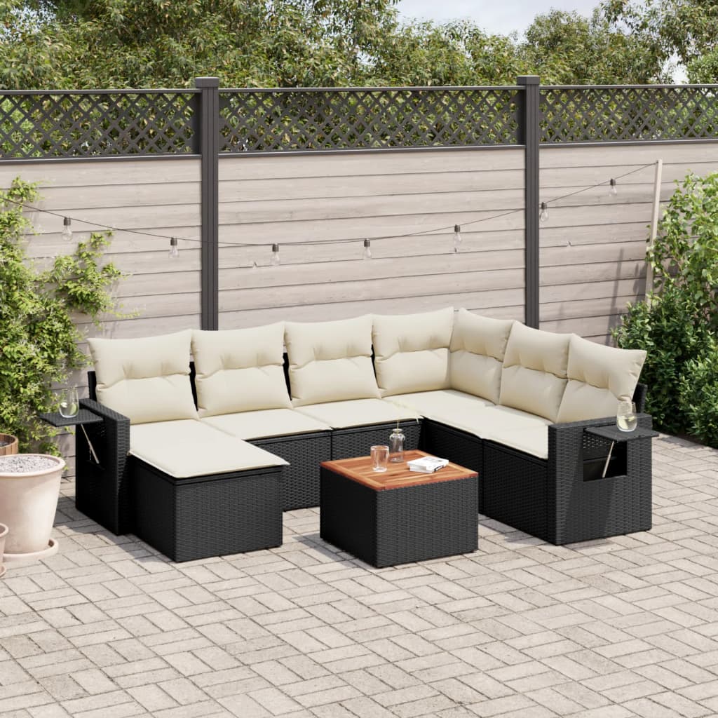 Set mobilier de gradina cu perne, 8 piese, negru, poliratan — imaginea 2