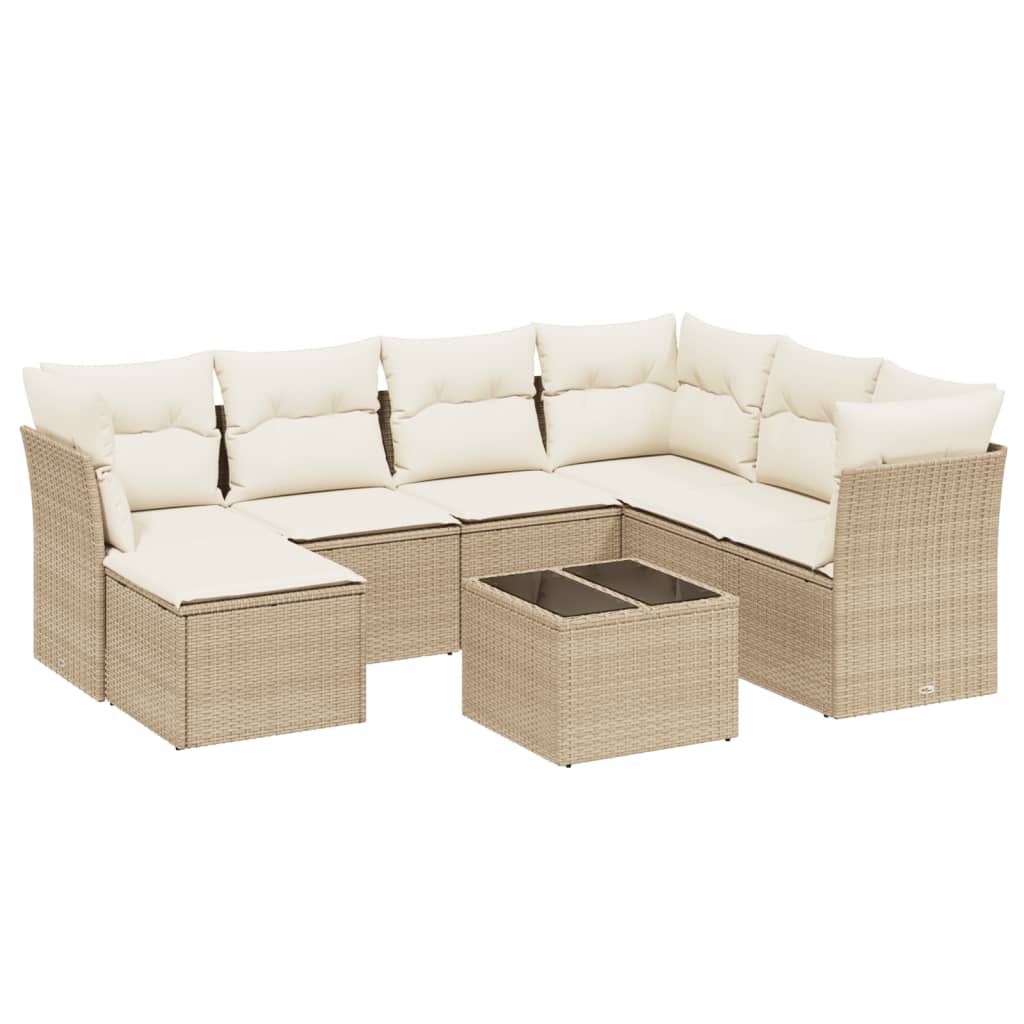 Set canapele de gradina, 8 piese, cu perne, bej, poliratan