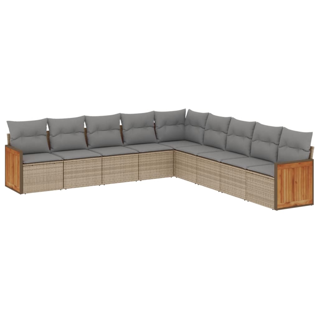 Set canapele de gradina, 9 piese, cu perne, bej, poliratan