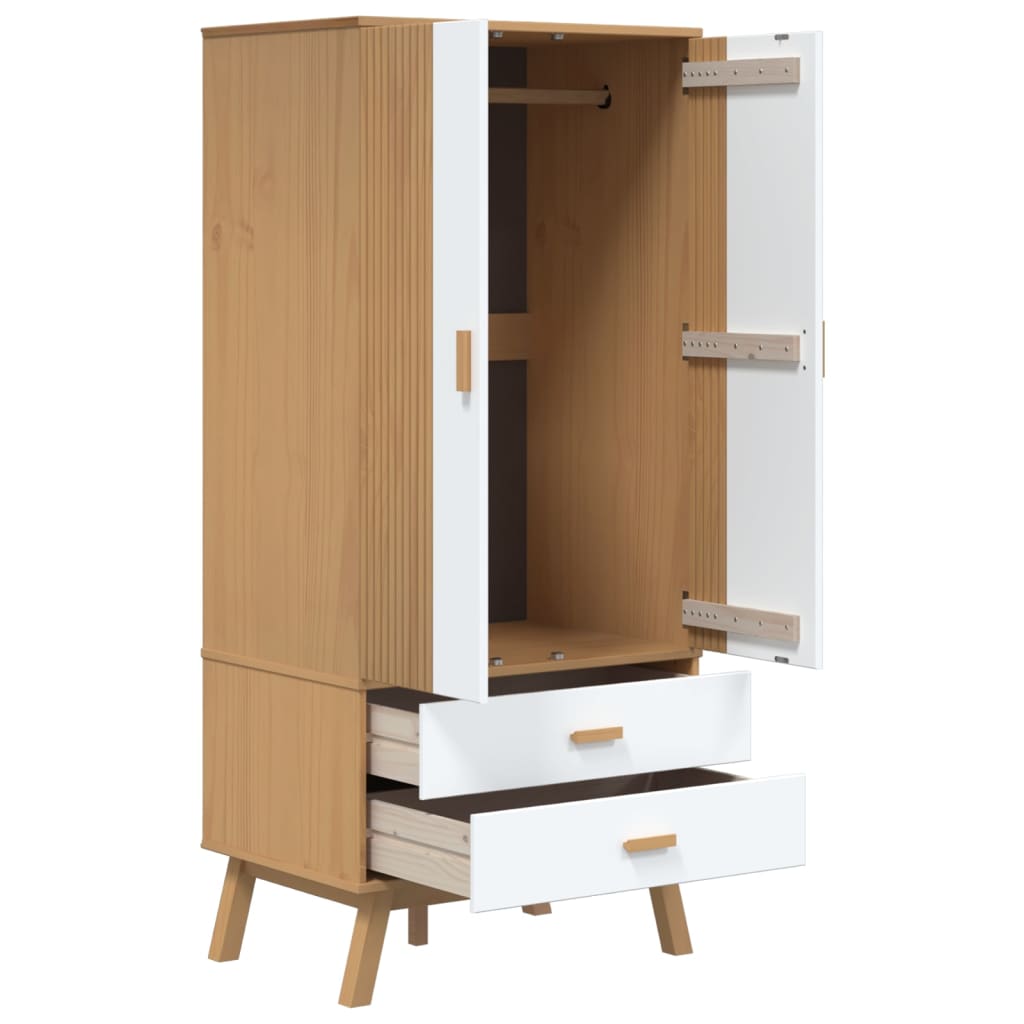 Sifonier "OLDEN", alb/maro, 76,5x53x172 cm, lemn masiv pin — imaginea 6