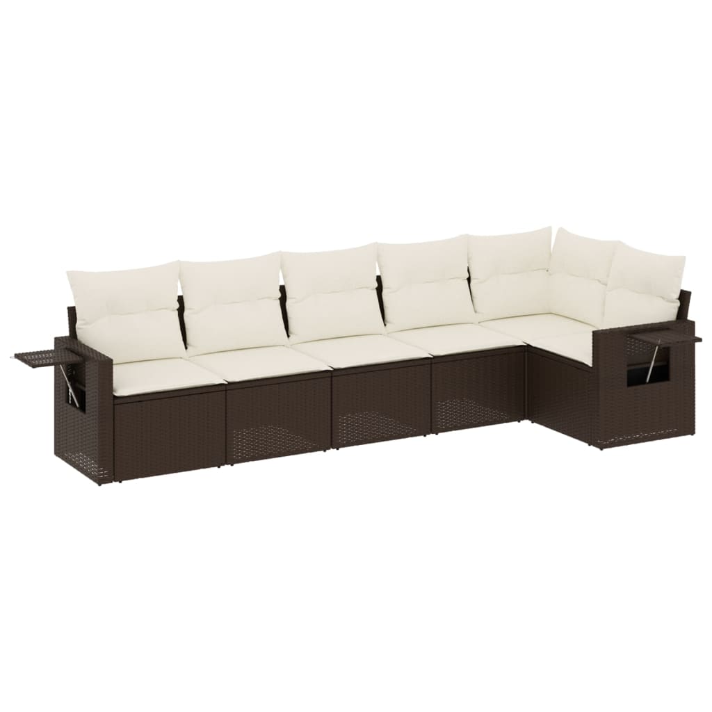 Set canapele de gradina cu perne, 6 piese, maro, poliratan