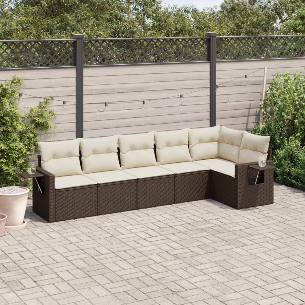Set canapele de gradina cu perne, 6 piese, maro, poliratan — imaginea 2
