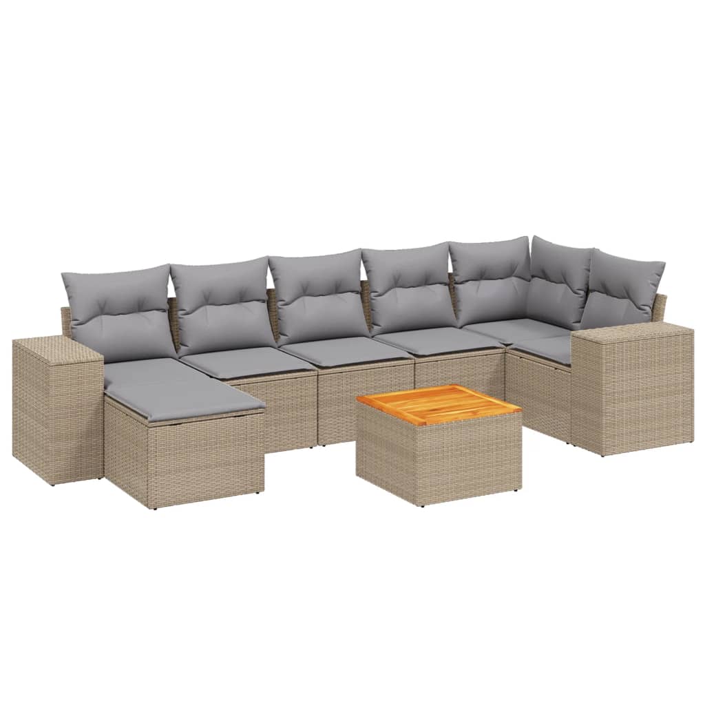 Set canapele de gradina, 8 piese, cu perne, bej, poliratan