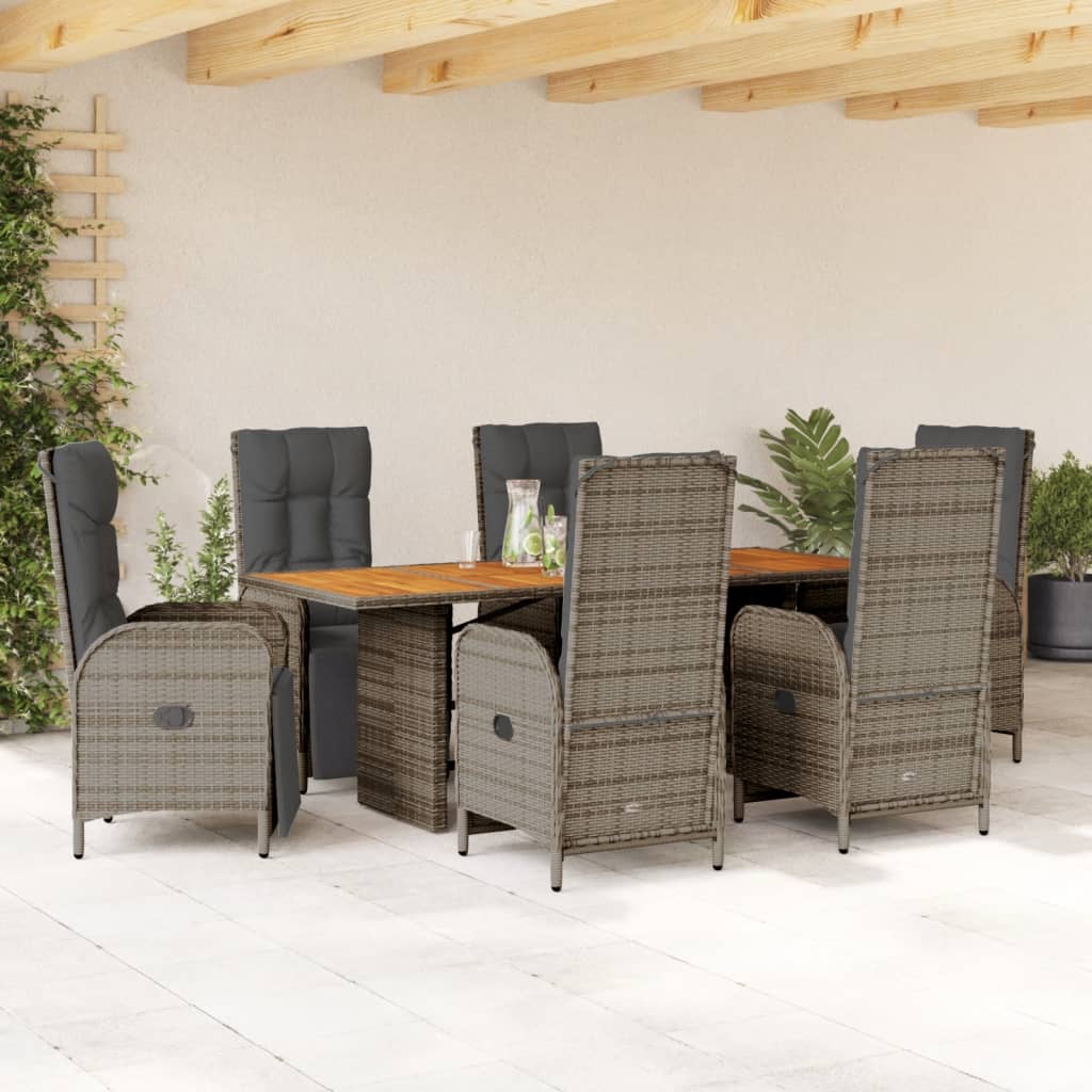 Set mobilier de gradina cu perne, 7 piese, gri, poliratan — imaginea 2