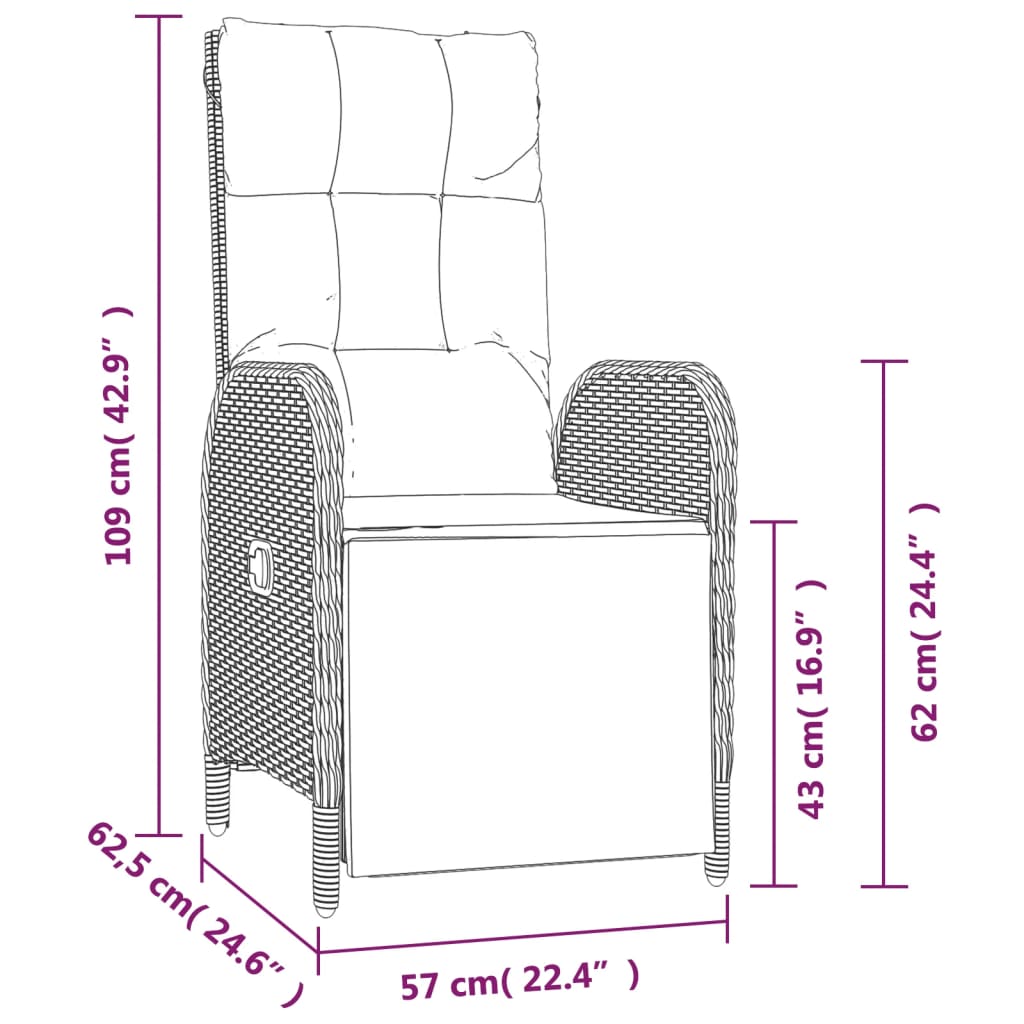 Set mobilier de gradina cu perne, 7 piese, gri, poliratan — imaginea 8