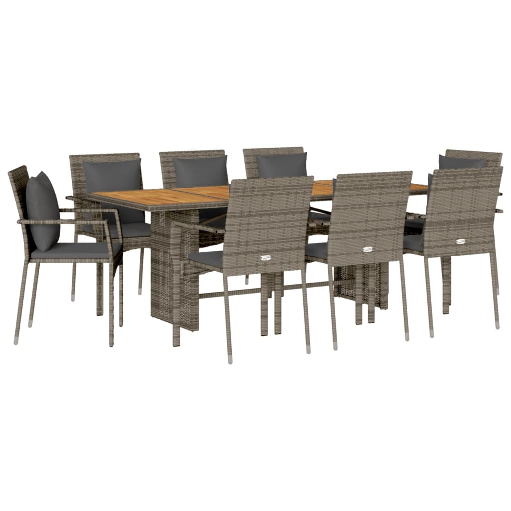 Set mobilier gradina cu perne, 9 piese, gri, poliratan